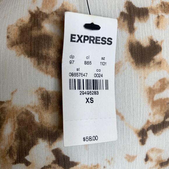NWT Express Fall Crop Top Long Sleeve Chiffon Sz XS Brown Cream - Picture 10 of 10